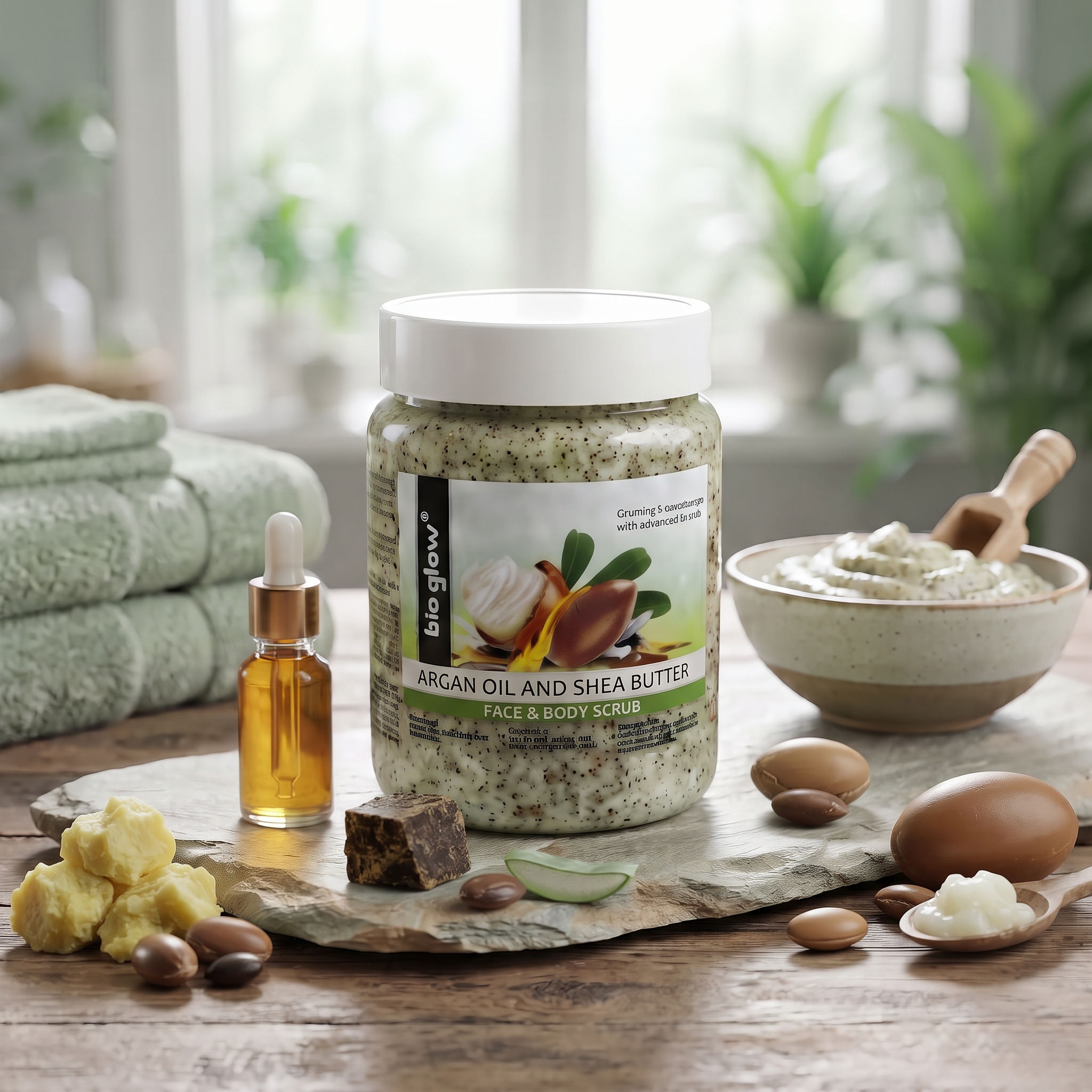 Bio Glow Argan Oil & Shea Butter Face and Body Scrub 500ml – For Smooth, Soft & Radiant-Looking Skin