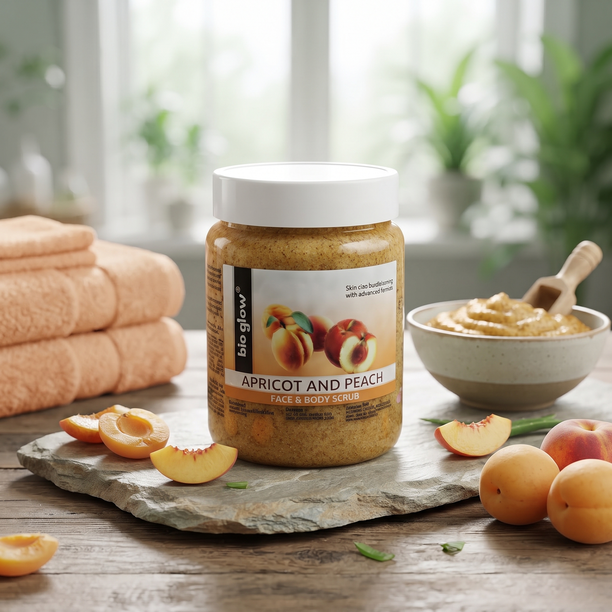 Bio Glow Apricot & Peach Face & Body Scrub 500ml – Exfoliating & Smoothing Scrub